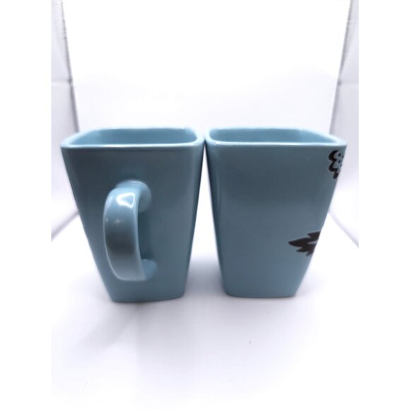 Set Of 2 Mystic Passage Blue Square Ceramic Mugs With Black Floral Design Dishwa - Picture 7 of 9